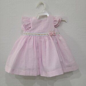 Laura Ashley Dress & Bloomers Set – Girl, Pink Candy Stripe, 3–6M, 2pc, Nwt